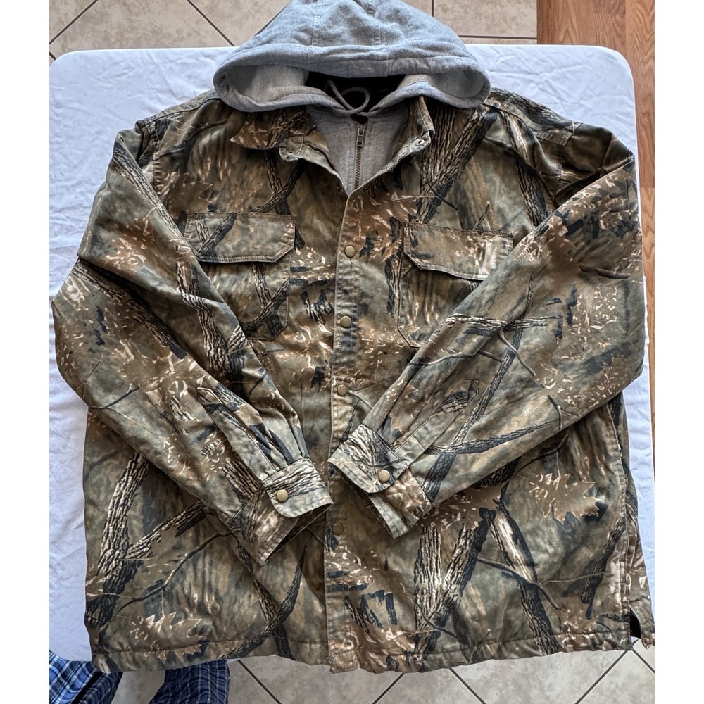 Faded Glory Camo Hooded Jacket Mens 2XL Fleece Lined Snap Front